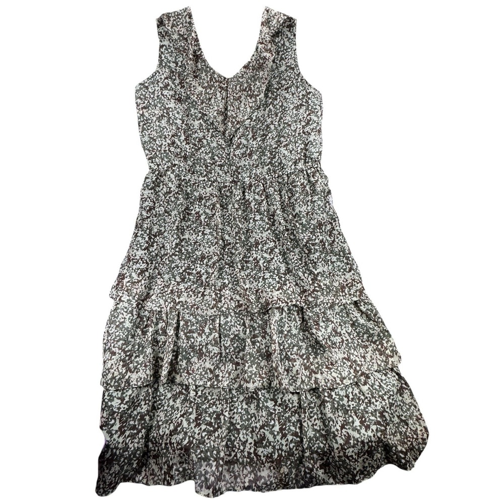 Woman Within Sleeveless Floral Dress Women's 14W Boho Tiered Midi Earth Tone